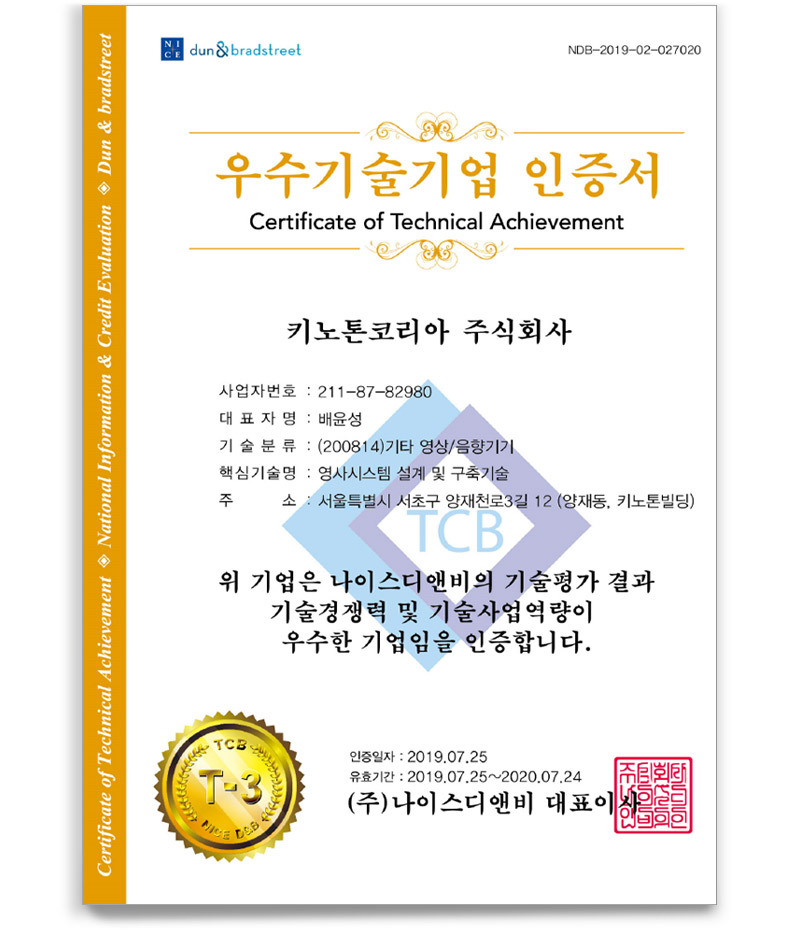 Certificate of a Company with Superb Technology