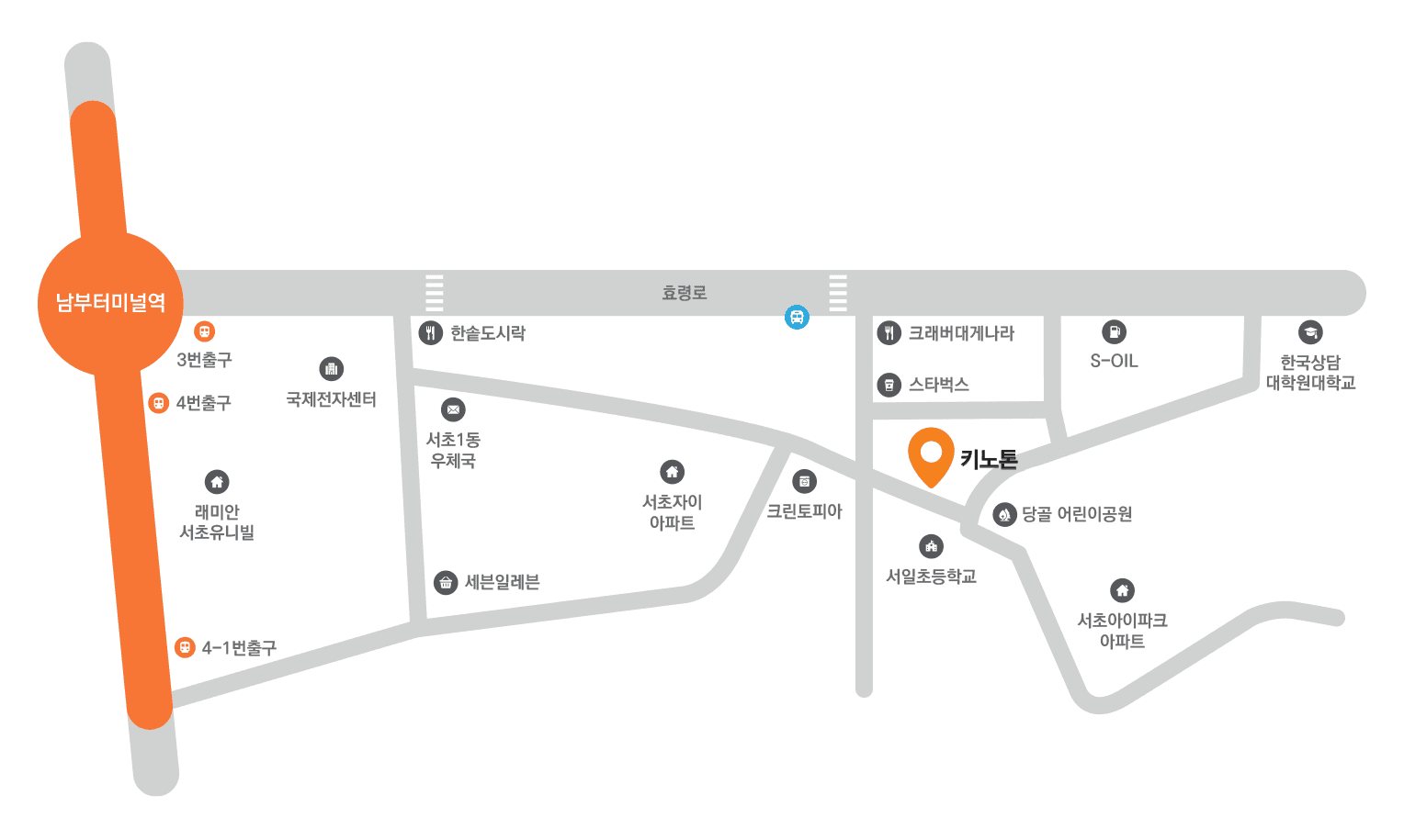 키노톤 위치 지도 - 남부터미널역 인근
